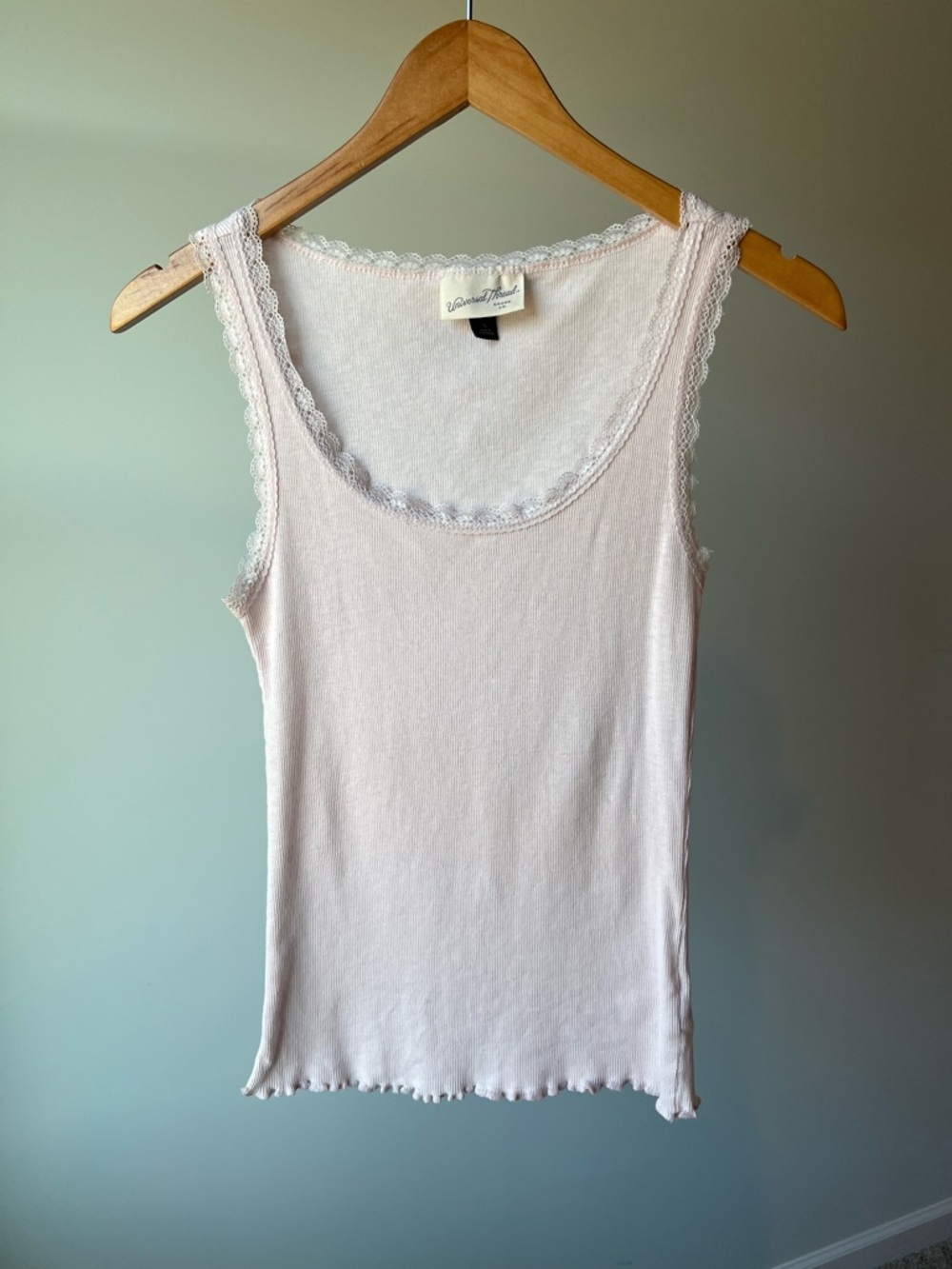 Light Pink Lace-Trim Cotton Tank Top